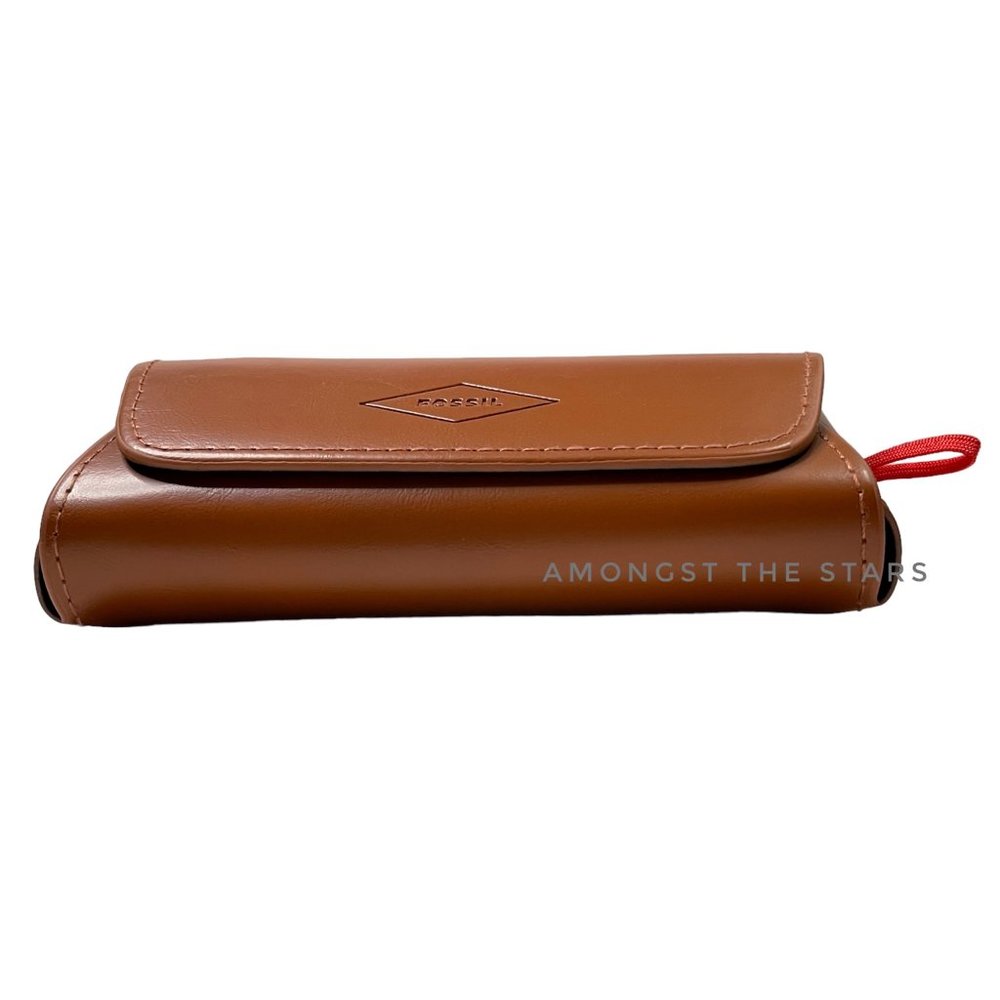Fossil Brown Faux Leather Sunglasses Glasses Magnetic Case with Wipe - Picture 3 of 8